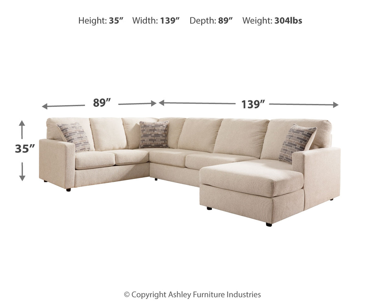Edenfield 4-Piece Sectional with Ottoman (Right-Arm Facing Corner Chaise, Armless Loveseat, Left-Arm Facing Sofa with Corner Wedge, Oversized Accent Ottoman)