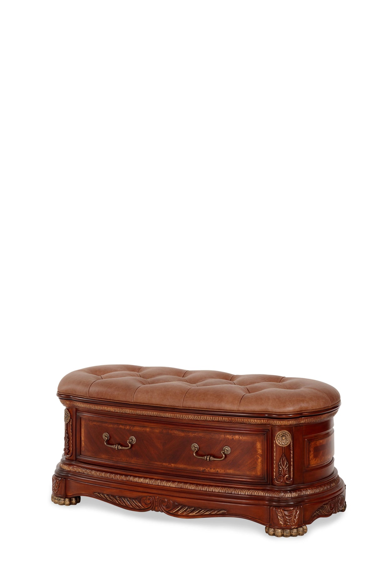 Cortina - Leather Bedside Bench - Honey Walnut