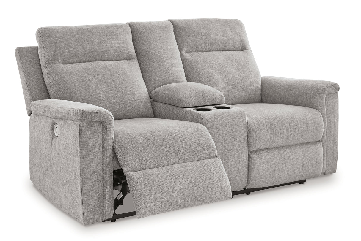 Barnsana Power Reclining Loveseat with Console (Color: Ash)