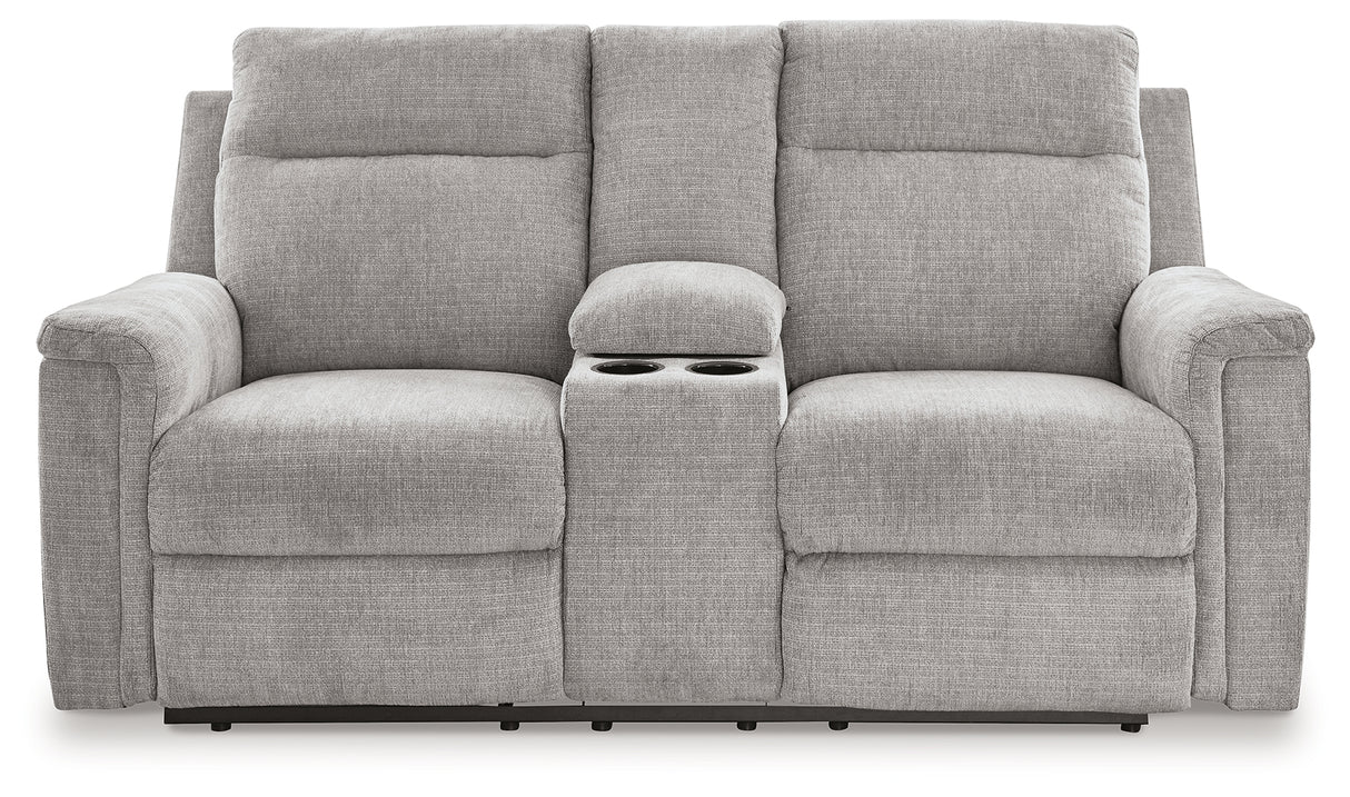 Barnsana Power Reclining Loveseat with Console (Color: Ash)