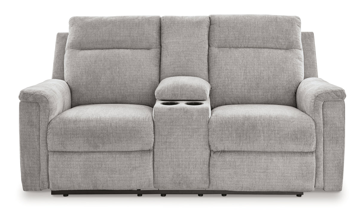 Barnsana Power Reclining Loveseat with Console (Color: Ash)