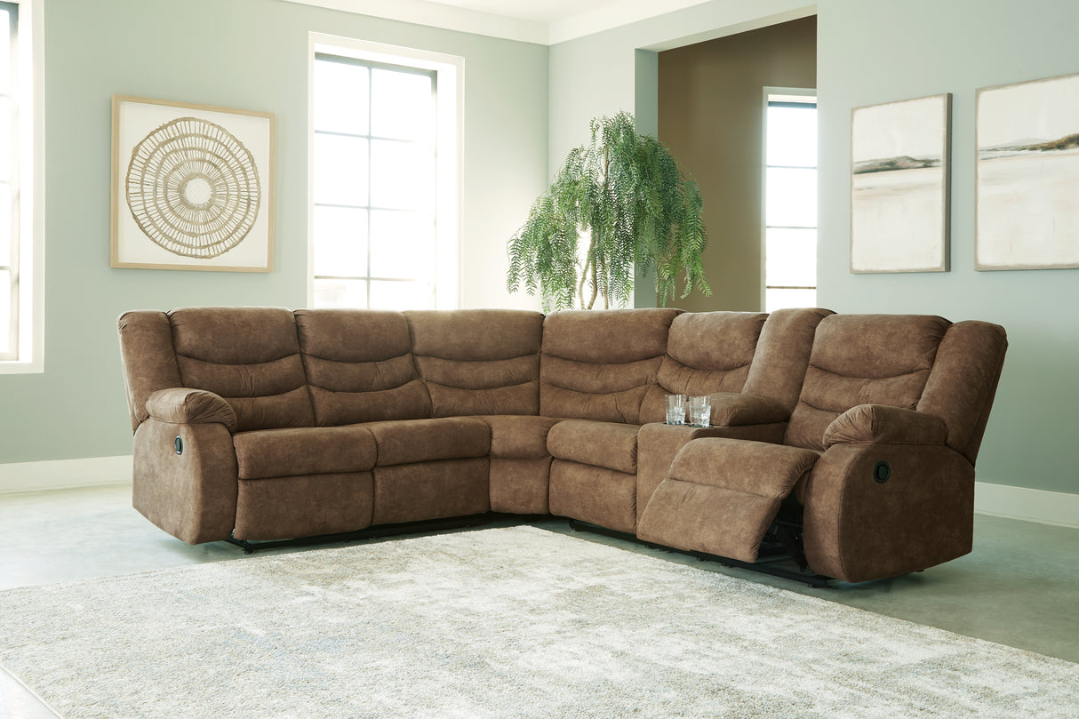Partymate 3-Piece Sectional with Recliner (Left-Arm Facing Reclining Loveseat with Half Wedge, Right-Arm Facing Reclining Loveseat with Half Wedge Console, Recliner)