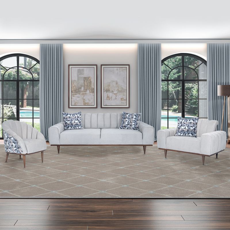 Balboa - Chenille Chair and a Half - Shell Gray/Warm Walnut