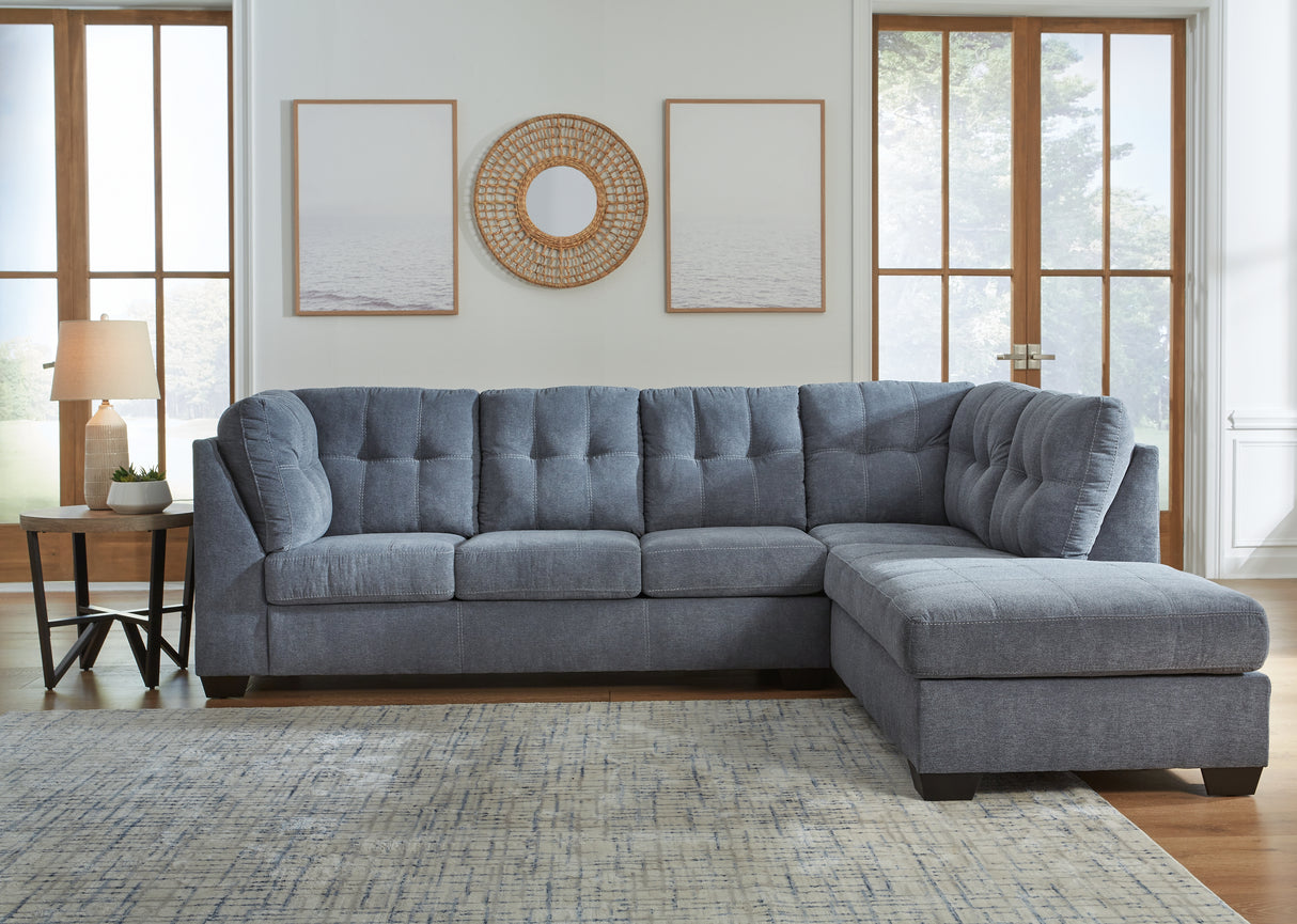 Marleton 2-Piece Sectional with Chaise (Color: Denim, Sectional Orientation: Right Arm Facing)