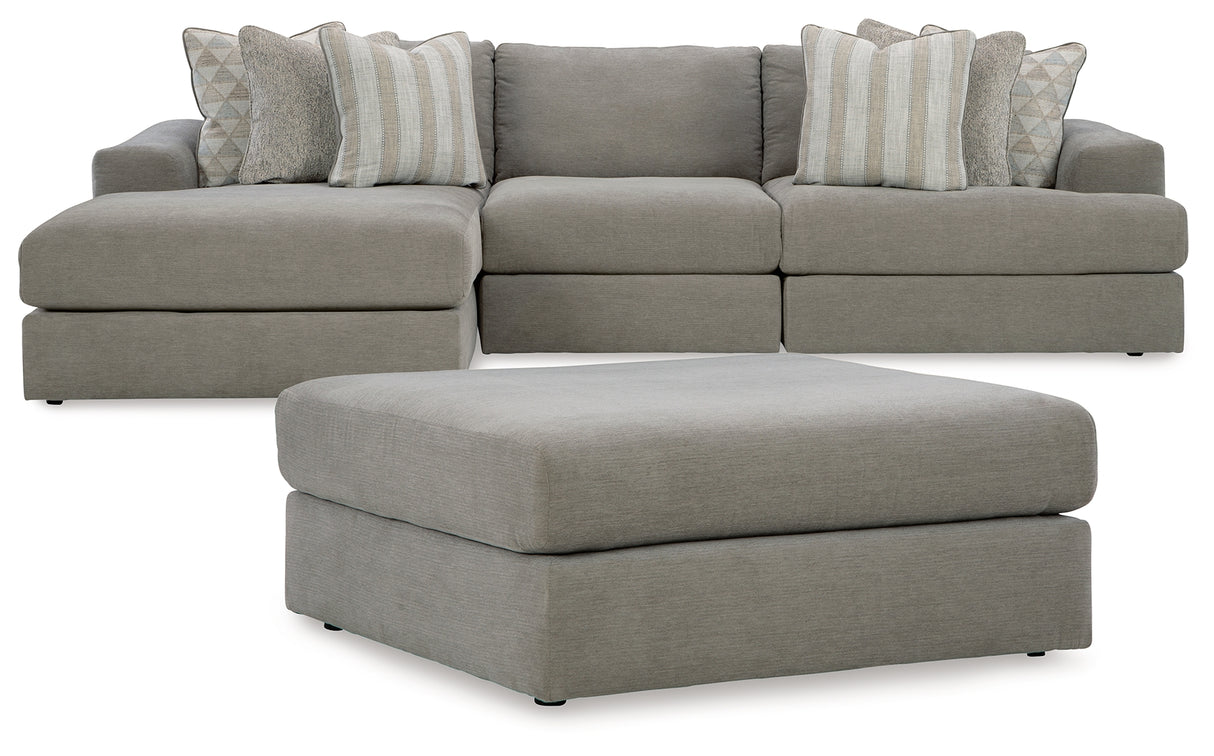 Avaliyah 4-Piece Sectional with Ottoman (Left-Arm Facing Corner Chaise, Armless Chair, Right-Arm Facing Corner Chair, Oversized Accent Ottoman)