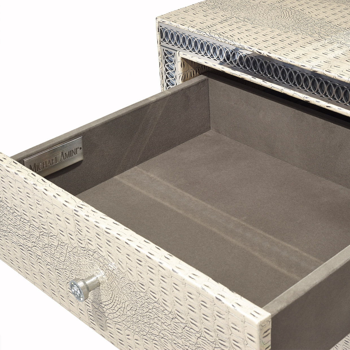 Hollywood Swank - Upholstered Dresser with Mirror - Crystal Croc