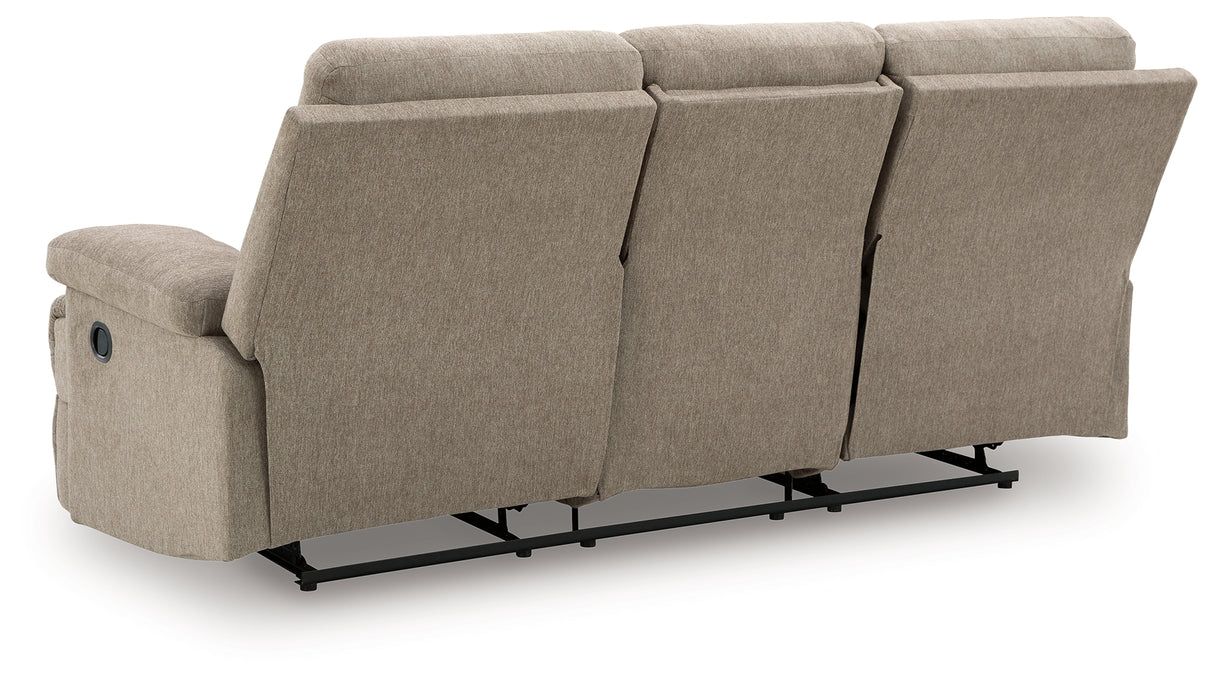 Side-Swipe Reclining Sofa with Drop Down Table (Color: Mocha)