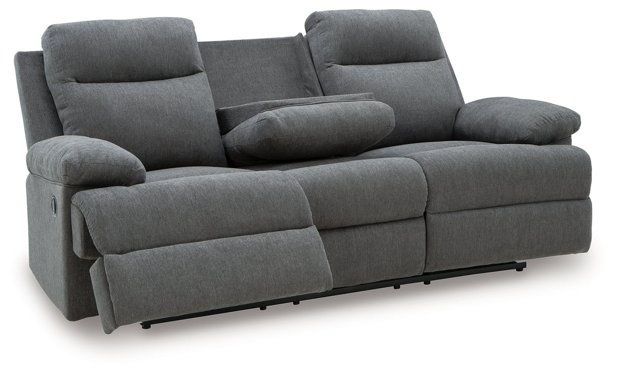 Side-Swipe Reclining Sofa with Drop Down Table (Color: Charcoal)