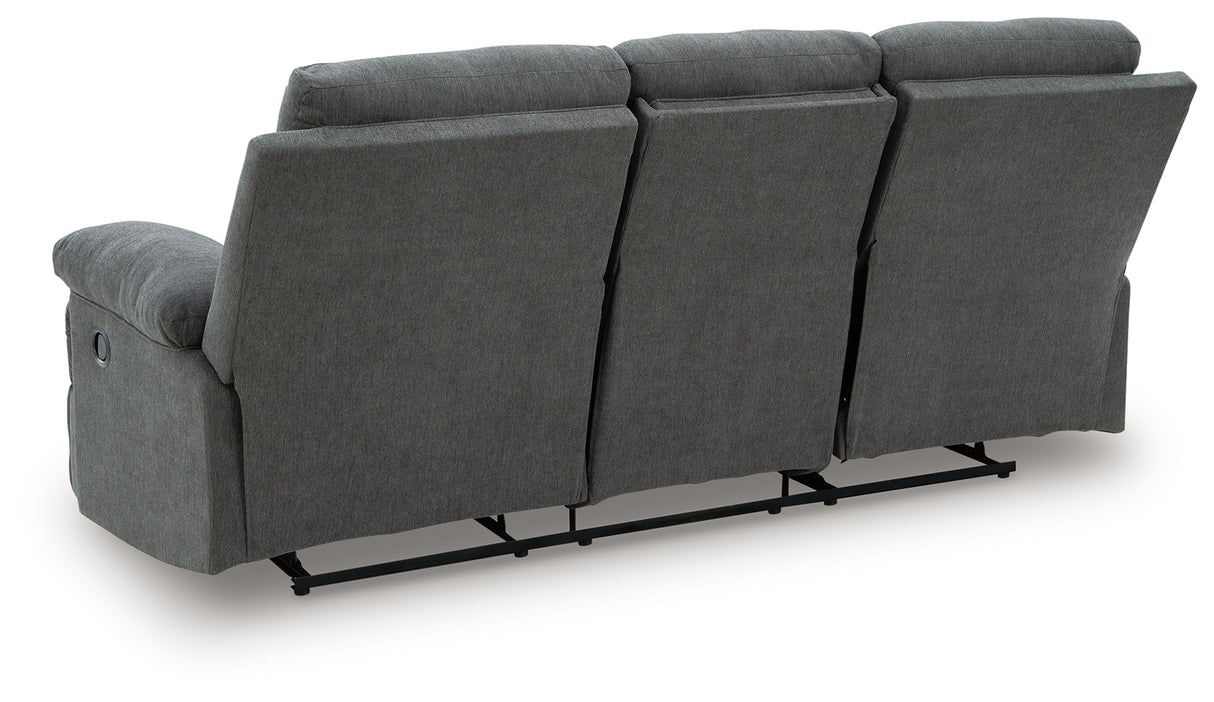 Side-Swipe Reclining Sofa with Drop Down Table (Color: Charcoal)