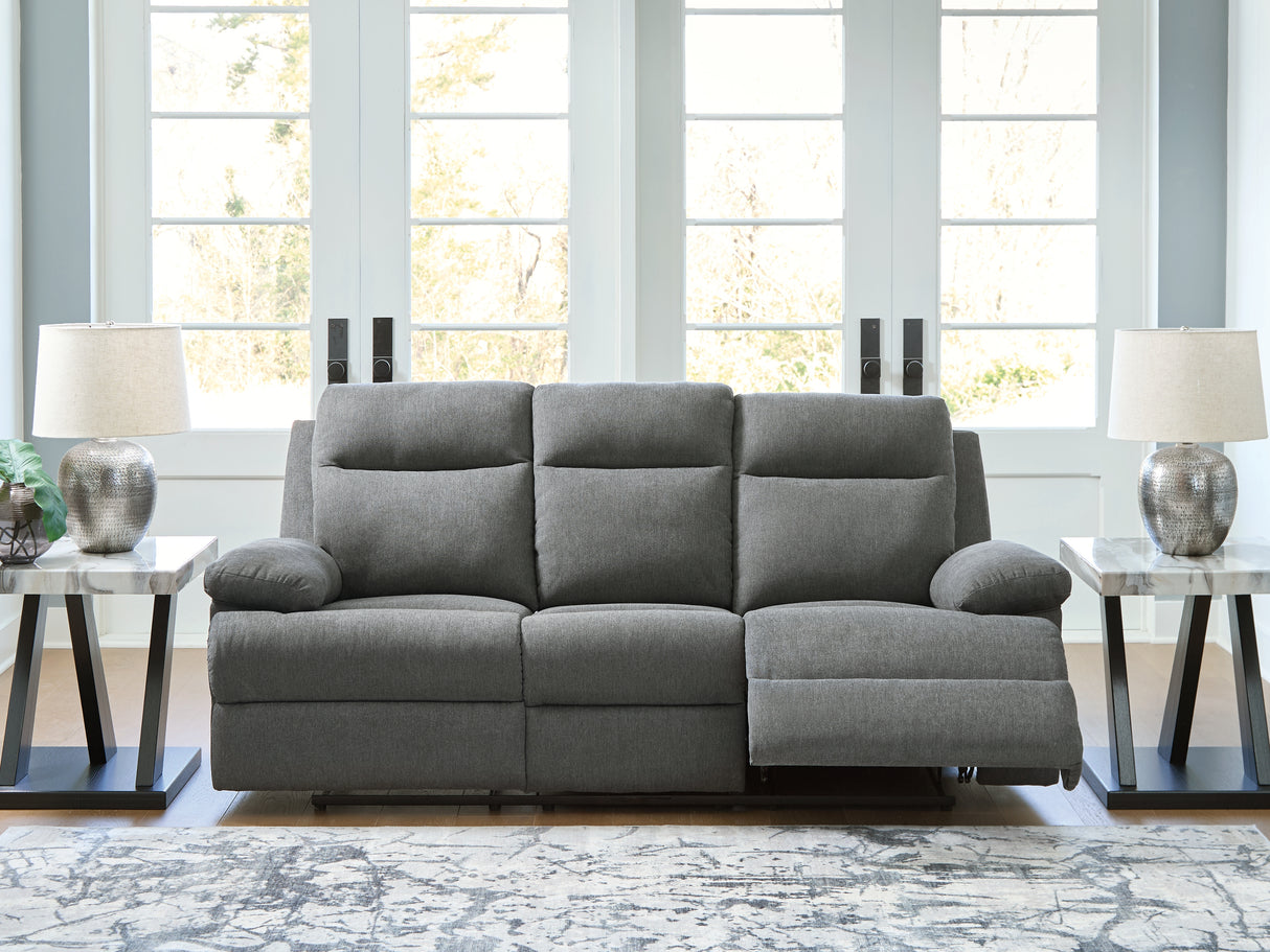 Side-Swipe Reclining Sofa with Drop Down Table (Color: Charcoal)