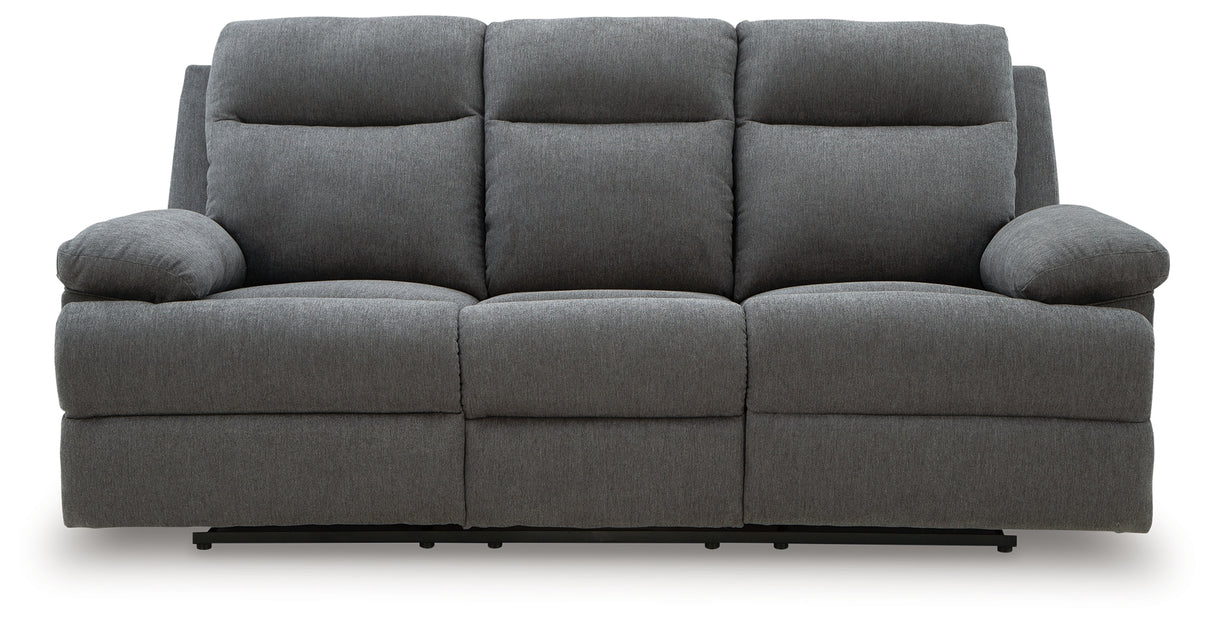 Side-Swipe Reclining Sofa with Drop Down Table (Color: Charcoal)