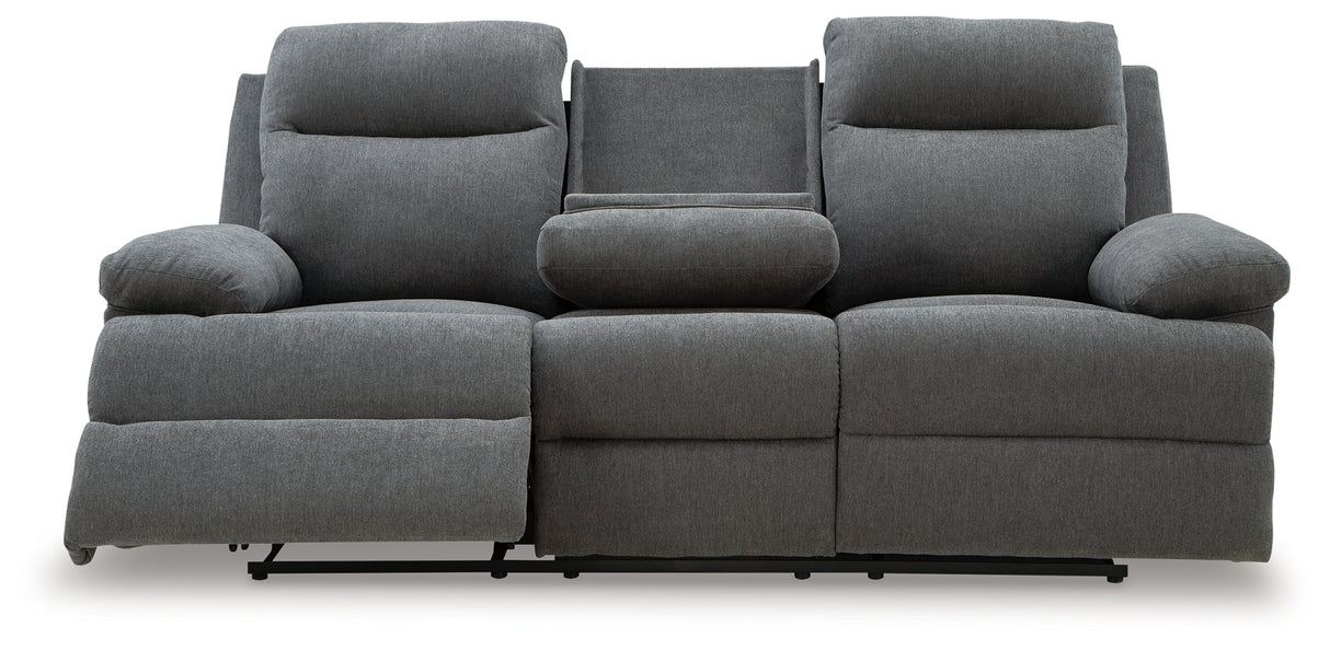 Side-Swipe Reclining Sofa with Drop Down Table (Color: Charcoal)