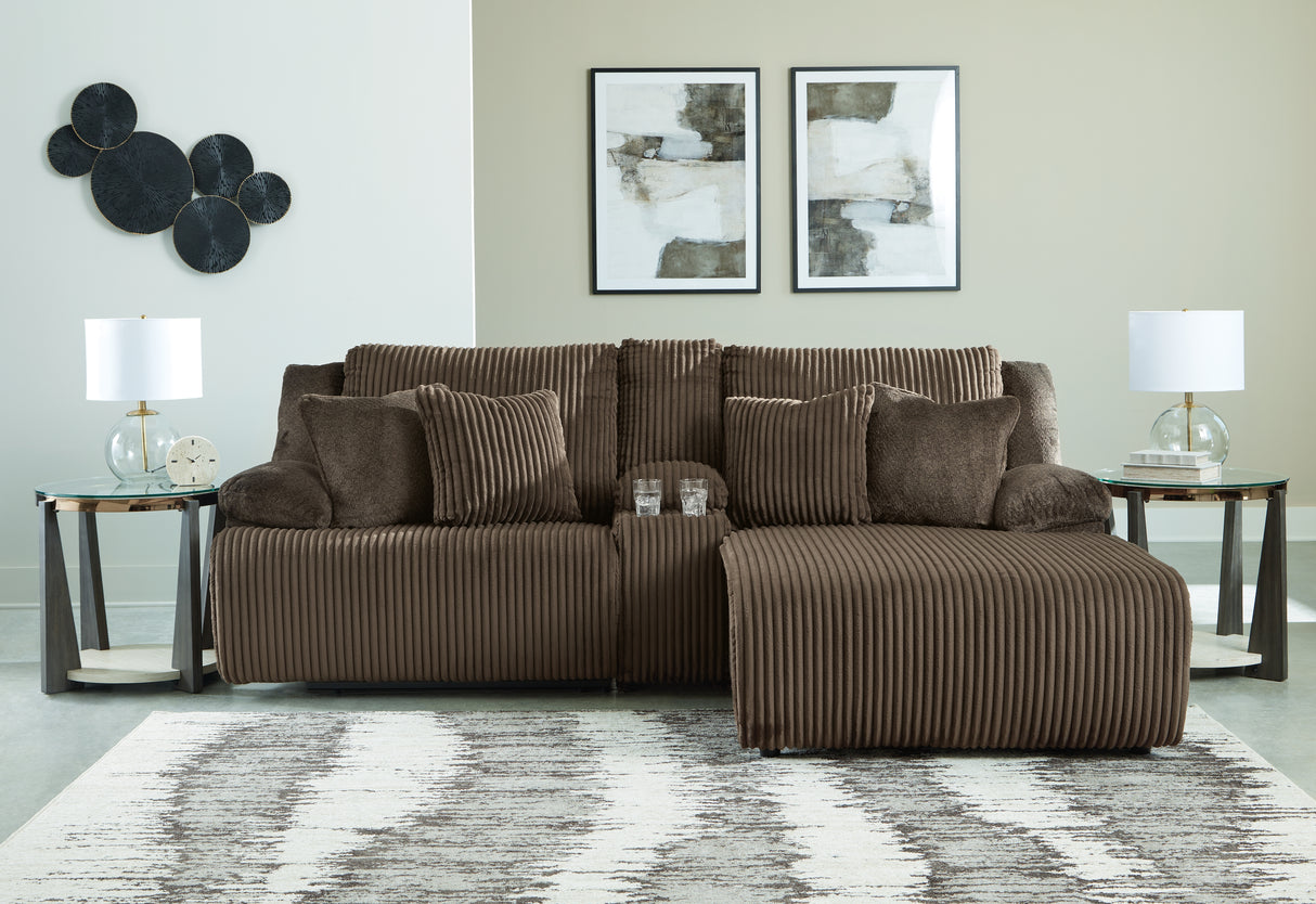 Top Tier 3-Piece Reclining Sectional Sofa with Chaise (Color: Chocolate)