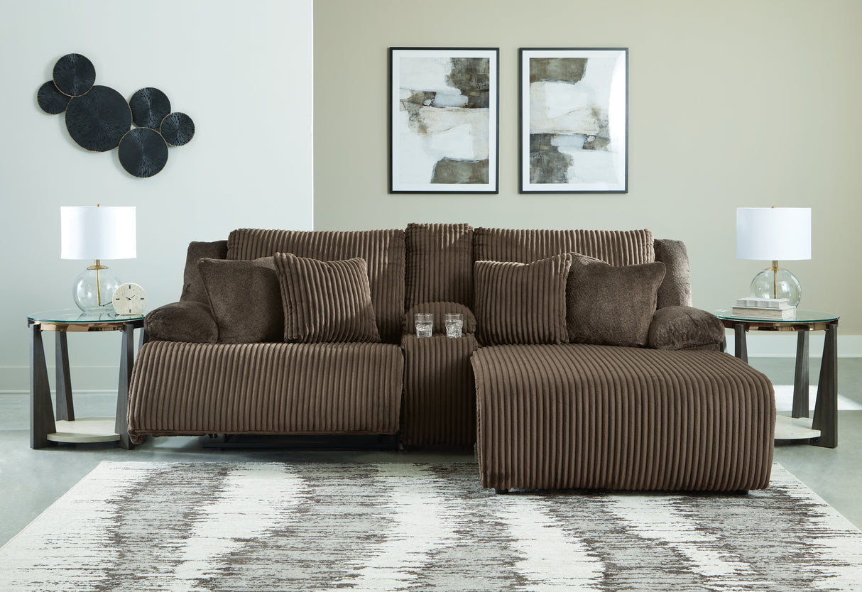 Top Tier 4-Piece Sofa and Recliner (Right-Arm Facing Press Back Chaise, Left-Arm Facing Recliner, Console with Storage, Recliner)