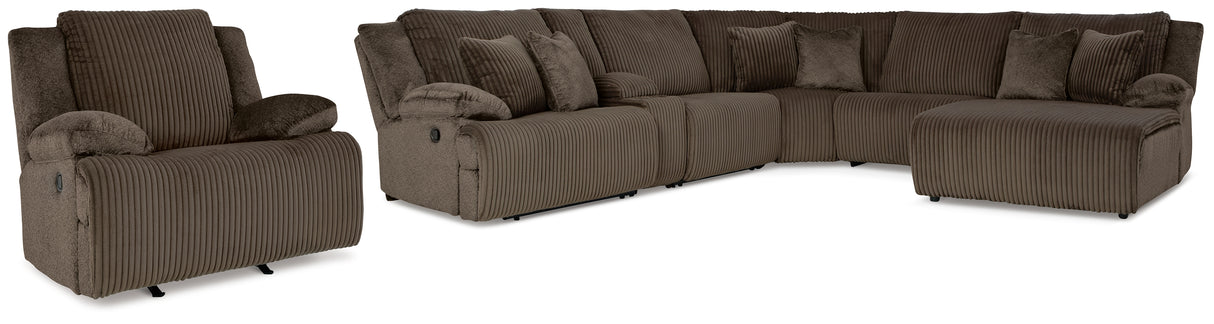 Top Tier 7-Piece Sectional with Recliner (Right-Arm Facing Press Back Chaise, Armless Recliner, Left-Arm Facing Recliner, Armless Chair, Console with Storage, Wedge, Recliner)
