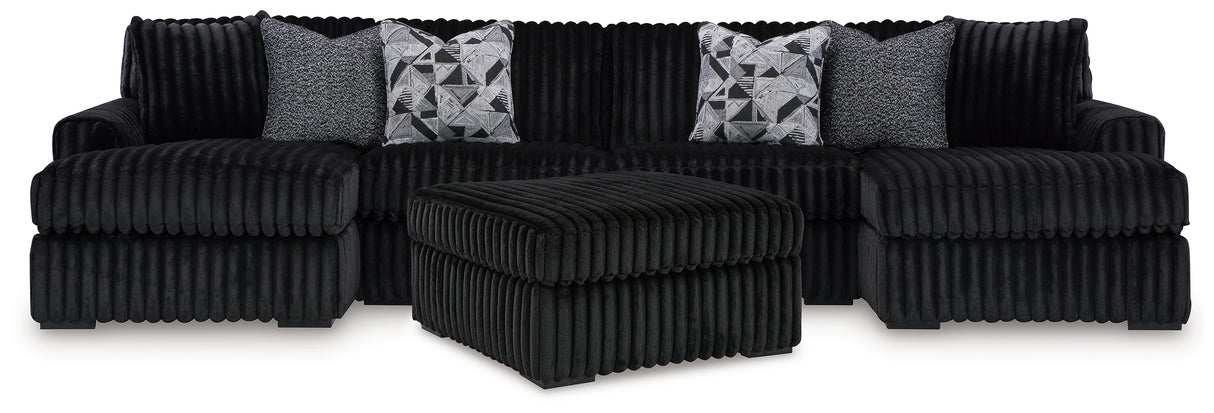 Midnight-Madness 3-Piece Sectional with Double Chaise and Ottoman