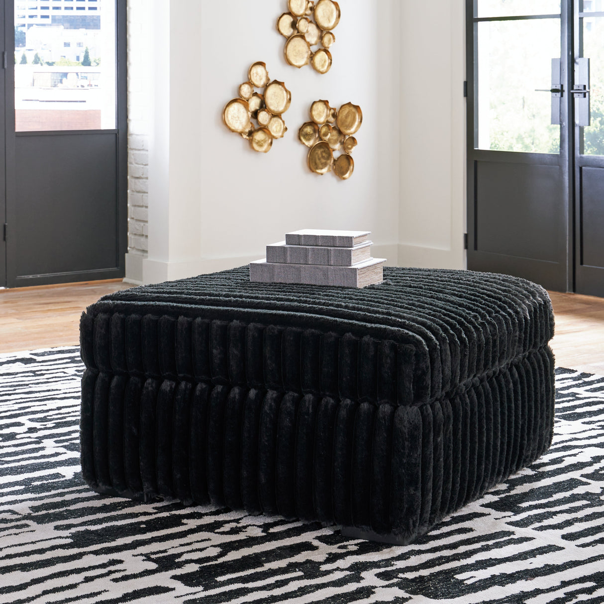 Midnight-Madness Oversized Accent Ottoman (Color: Onyx)