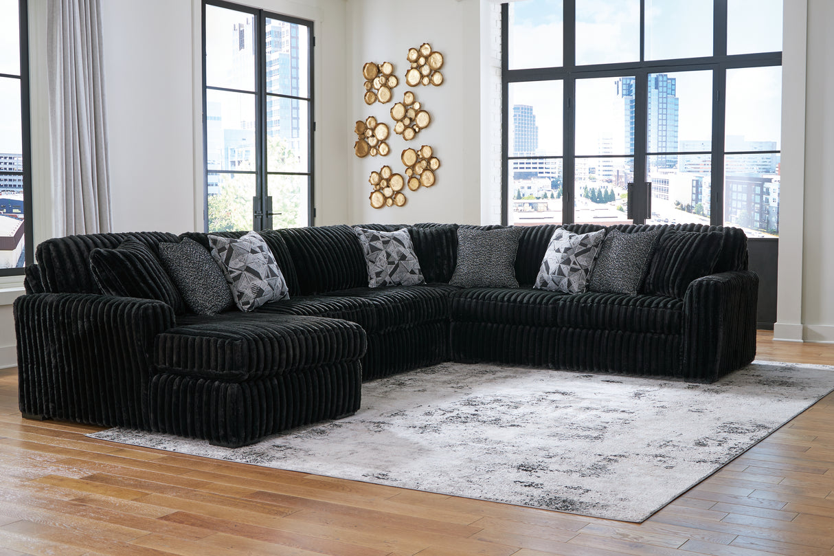 Midnight-Madness 4-Piece Sectional with Chaise (Color: Onyx)