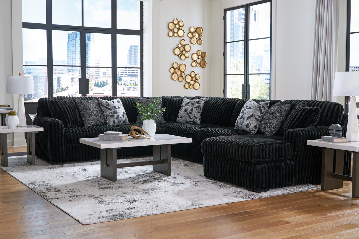 Midnight-Madness 4-Piece Sectional with Chaise (Color: Onyx)