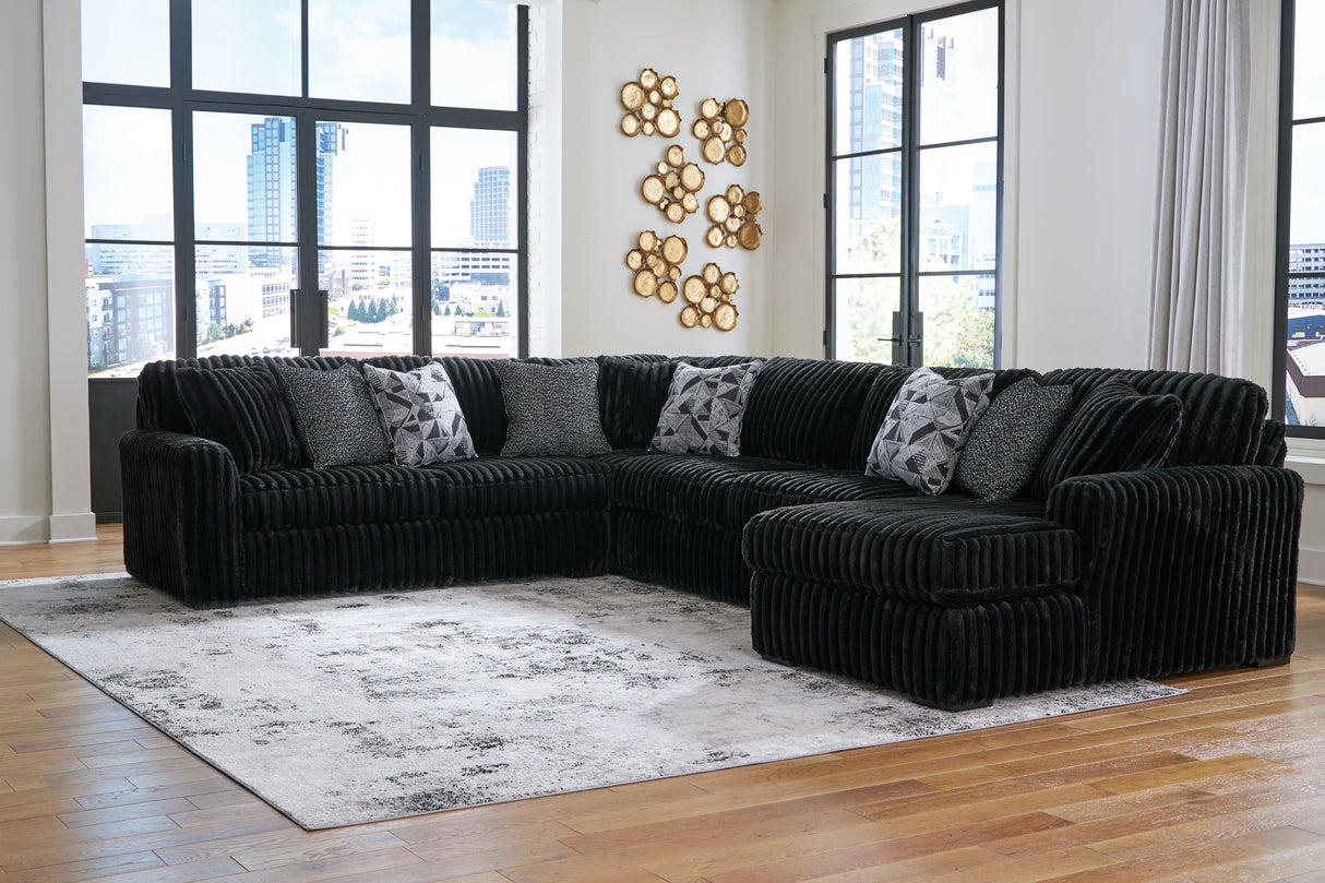 Midnight-Madness 4-Piece Sectional with Chaise (Color: Onyx)