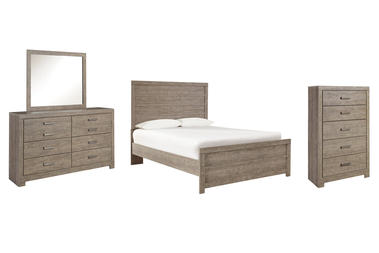 Culverbach 5-Piece Full Panel Bed with Mirrored Dresser and Chest (Full Panel Headboard/Footboard, Full Panel Rails, Dresser, Bedroom Mirror, Chest of Drawers)