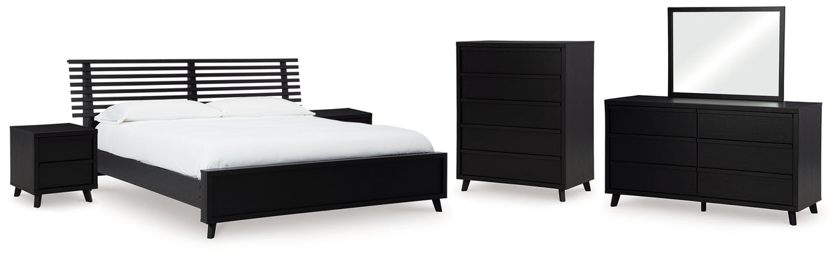 Danziar 9-Piece Queen Panel Bed with Mirrored Dresser, Chest and 2 Nightstands (Platform Queen Roll Slats, Queen Slat Headboard, Queen Panel Footboard, Queen/King Platform Rails, Dresser, Bedroom Mirror, Wide Chest of Drawers, Nightstand, Nightstand)