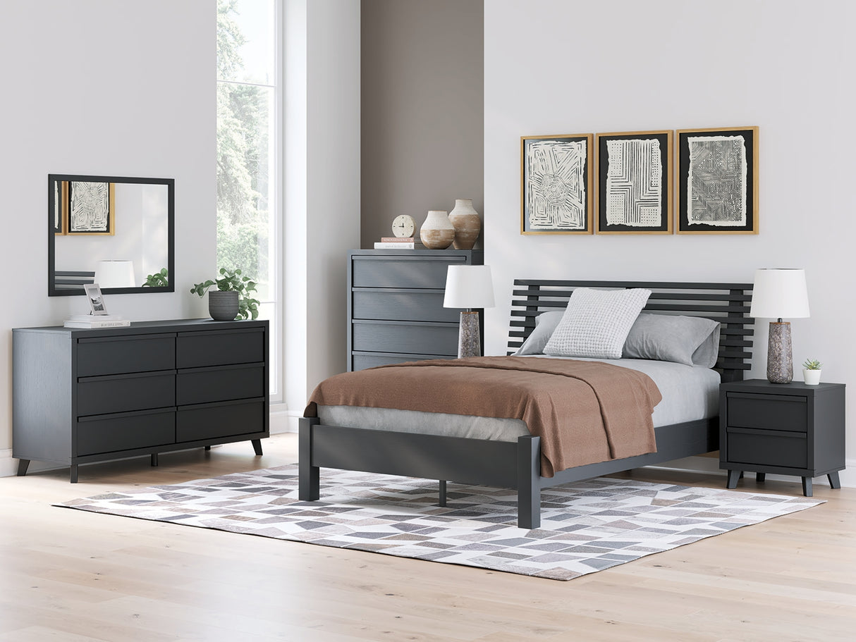 Danziar 5-Piece Queen Panel Headboard with Mirrored Dresser, Chest and Nightstand (Queen Slat Headboard, Dresser, Bedroom Mirror, Wide Chest of Drawers, Nightstand)