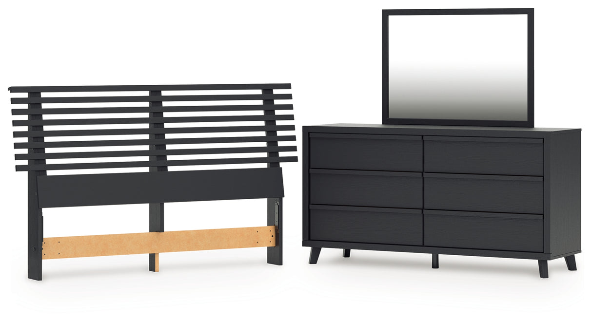 Danziar 3-Piece Queen Panel Headboard with Mirrored Dresser (Queen Slat Headboard, Dresser, Bedroom Mirror)