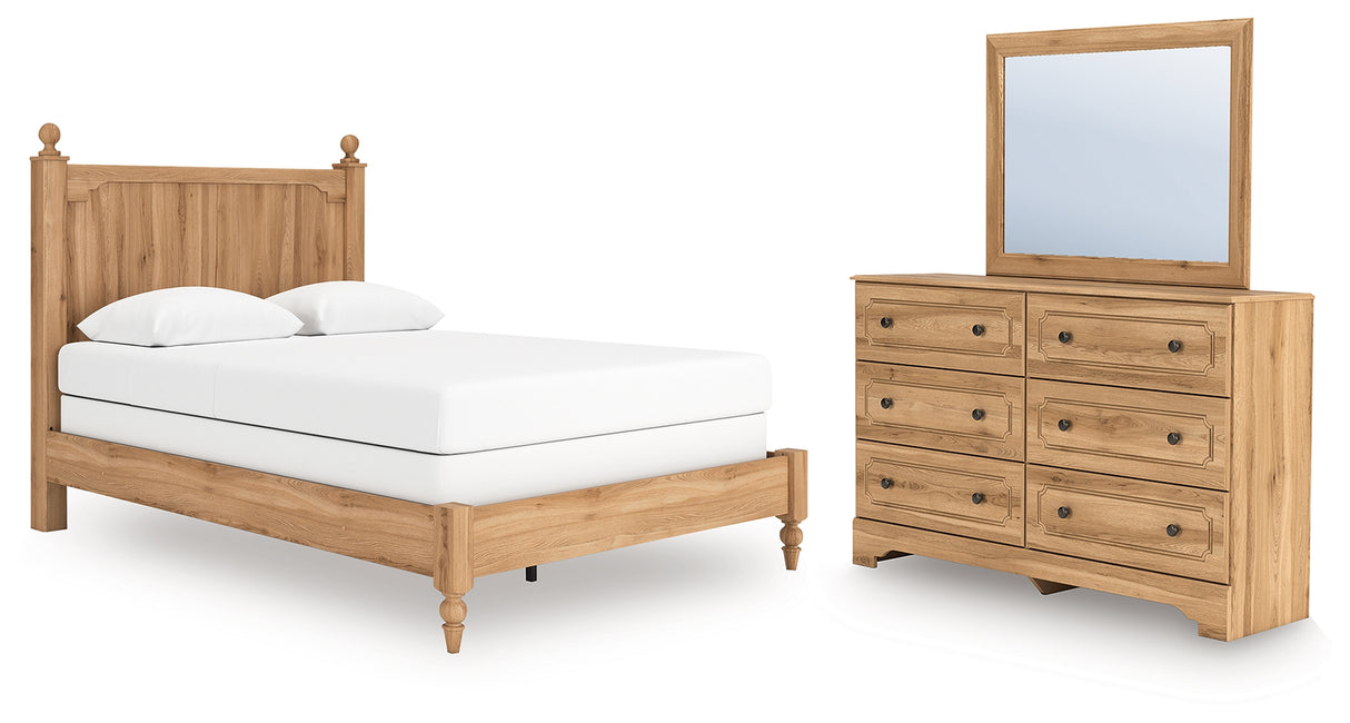 Aleaport 4-Piece Queen Panel Bed with Mirrored Dresser (Queen Panel Footboard with Rails, Queen Panel Headboard, Dresser, Bedroom Mirror)