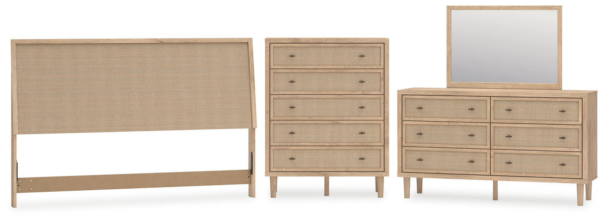 Cielden 4-Piece King Panel Headboard with Mirrored Dresser and Chest (King Panel Headboard, Chest of Drawers, Dresser, Bedroom Mirror)