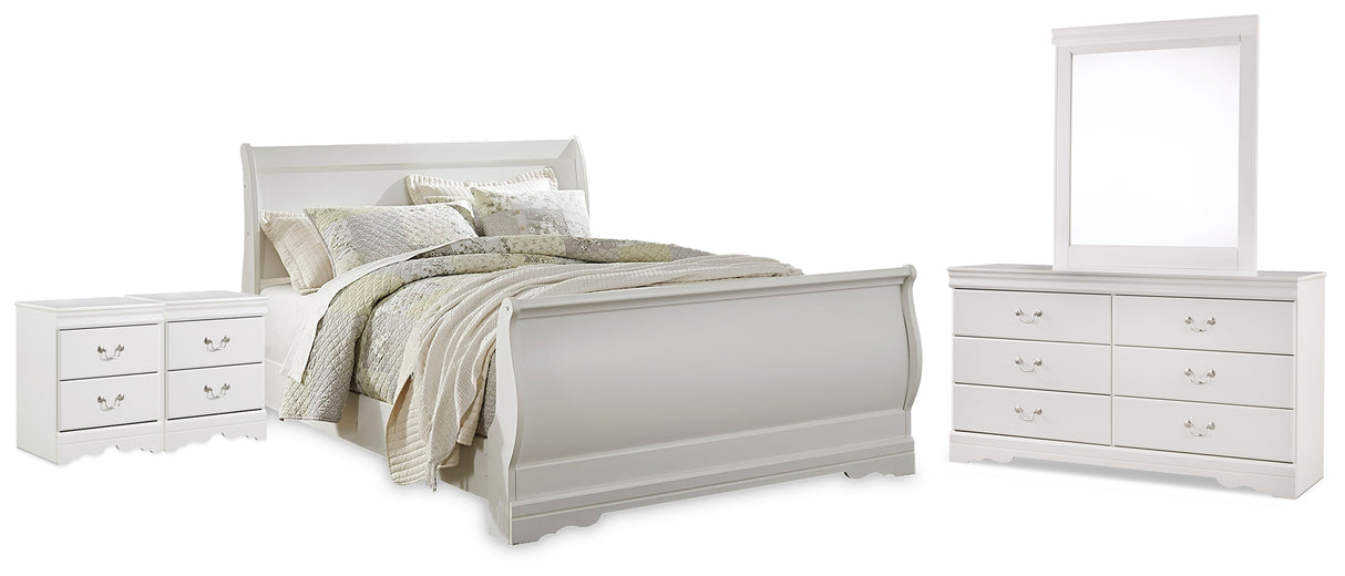 Anarasia Queen Sleigh Bed, Dresser, Mirror and 2 Nightstands