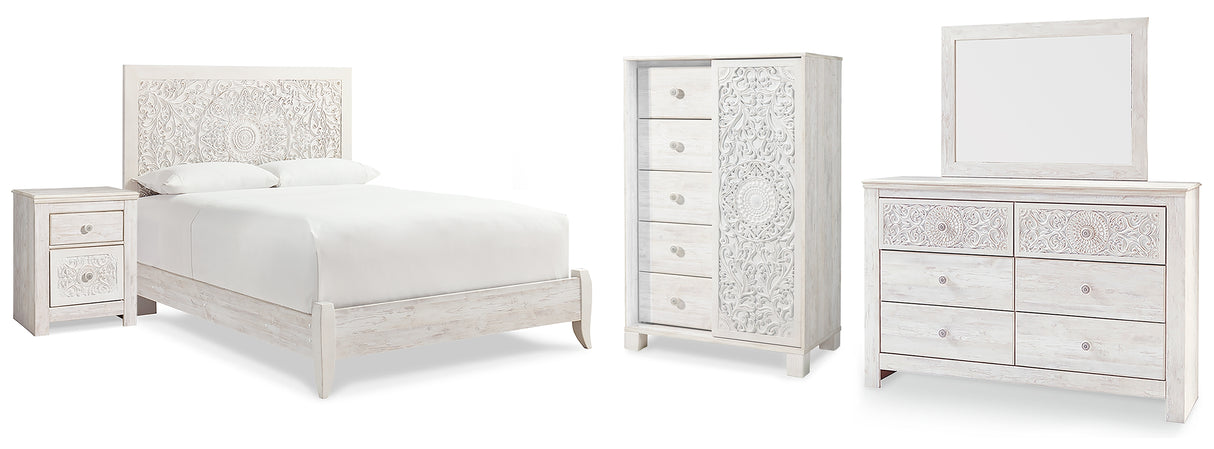 Paxberry Queen Panel Bed, Dresser, Mirror, Chest and Nightstand