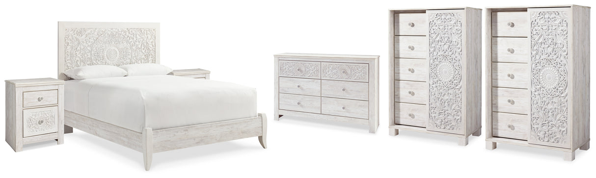 Paxberry Queen Panel Bed, Dresser, 2 Chests and 2 Nightstands