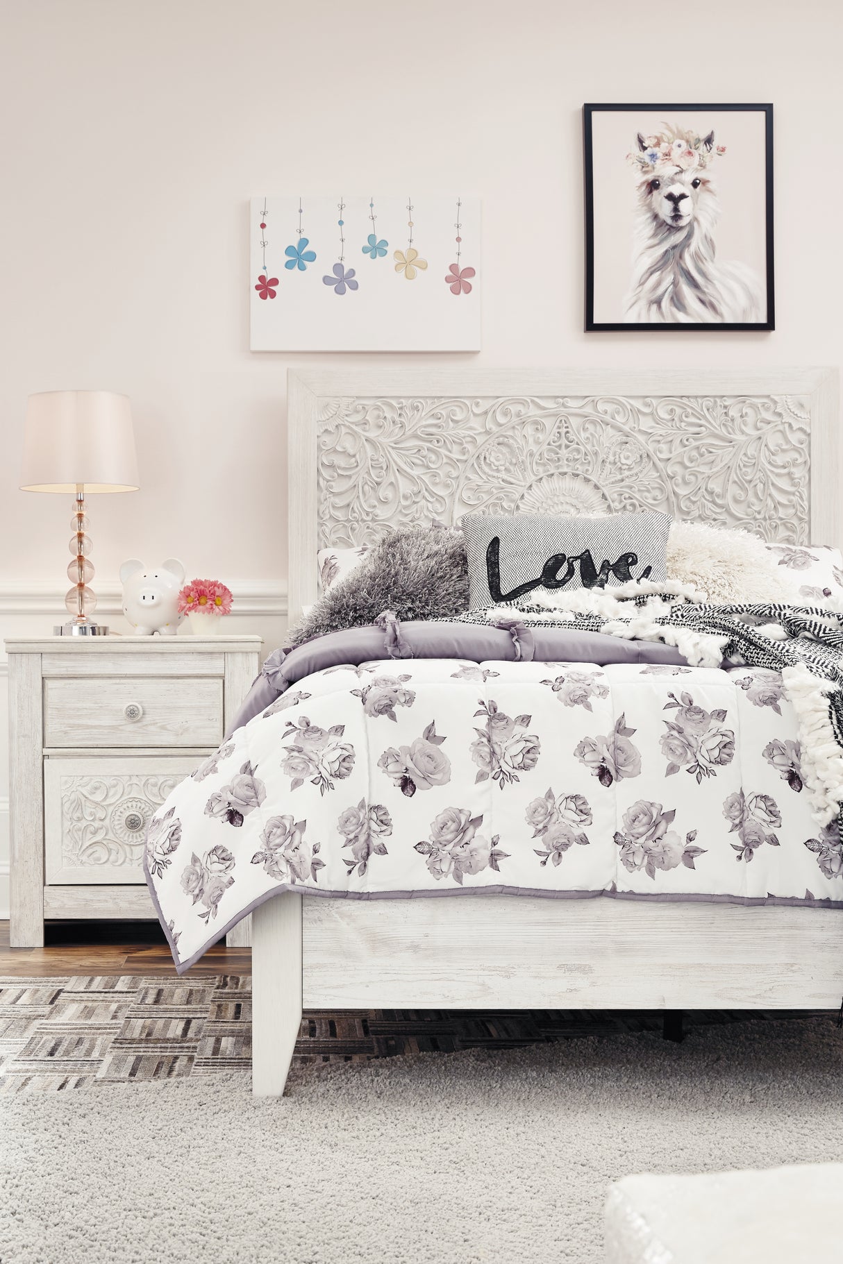 Paxberry 3-Piece Full Panel Bed with Nightstand (Nightstand, Full Panel Footboard with Rails, Full Panel Headboard)