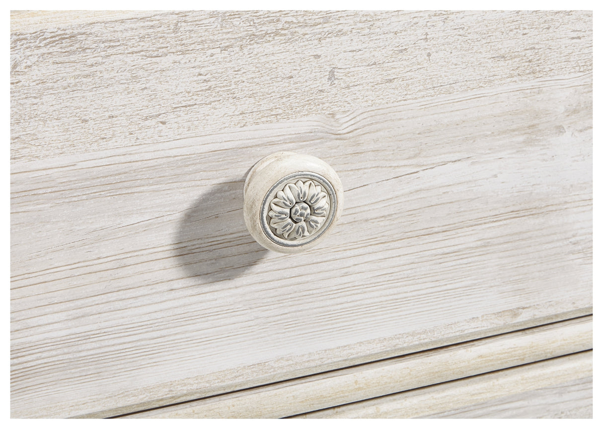 Paxberry 7-Piece King Panel Bed with Mirrored Dresser, Chest and 2 Nightstands (King Panel Footboard with Rails, King Panel Headboard, Dresser, Bedroom Mirror, Dressing Chest, Nightstand, Nightstand)