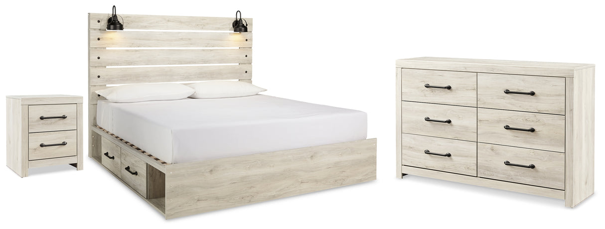 Cambeck King Panel Storage Bed. Dresser and Nightstand