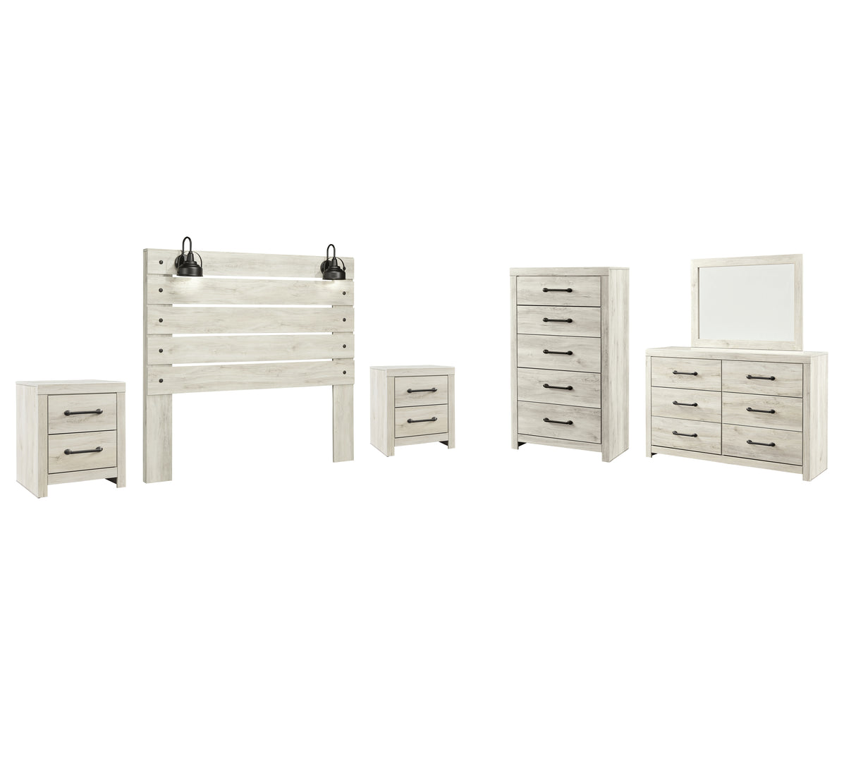 Cambeck 6-Piece Queen Panel Headboard with Mirrored Dresser, Chest and 2 Nightstands (Chest of Drawers, Queen Panel Headboard, Dresser, Bedroom Mirror, Nightstand, Nightstand)