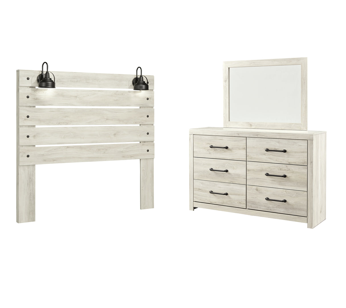 Cambeck 3-Piece Queen Panel Headboard with Mirrored Dresser (Queen Panel Headboard, Dresser, Bedroom Mirror)