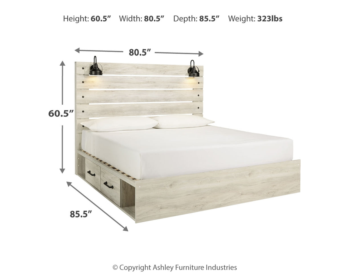 Cambeck King Panel Bed with 2 Side Storage, Dresser, Mirror, and Nightstand