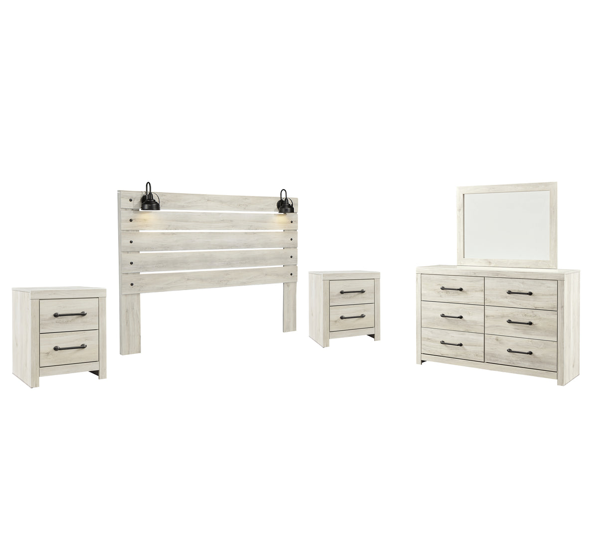 Cambeck 5-Piece King Panel Headboard with Mirrored Dresser and 2 Nightstands (King Panel Headboard, Dresser, Bedroom Mirror, Nightstand, Nightstand)