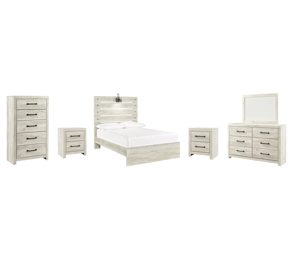 Cambeck 8-Piece Full Panel Bed with Mirrored Dresser, Chest and 2 Nightstands (Chest of Drawers, Nightstand, Nightstand, Dresser, Bedroom Mirror, Full Panel Footboard, Full Panel Rails, Full Panel Headboard)