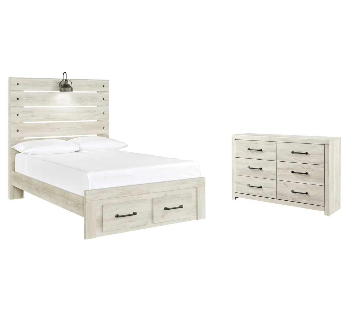 Cambeck 4-Piece Full Panel Bed with 2 Storage Drawers with Dresser (Dresser, Full Storage Footboard, Full Panel Rails, Full Panel Headboard)