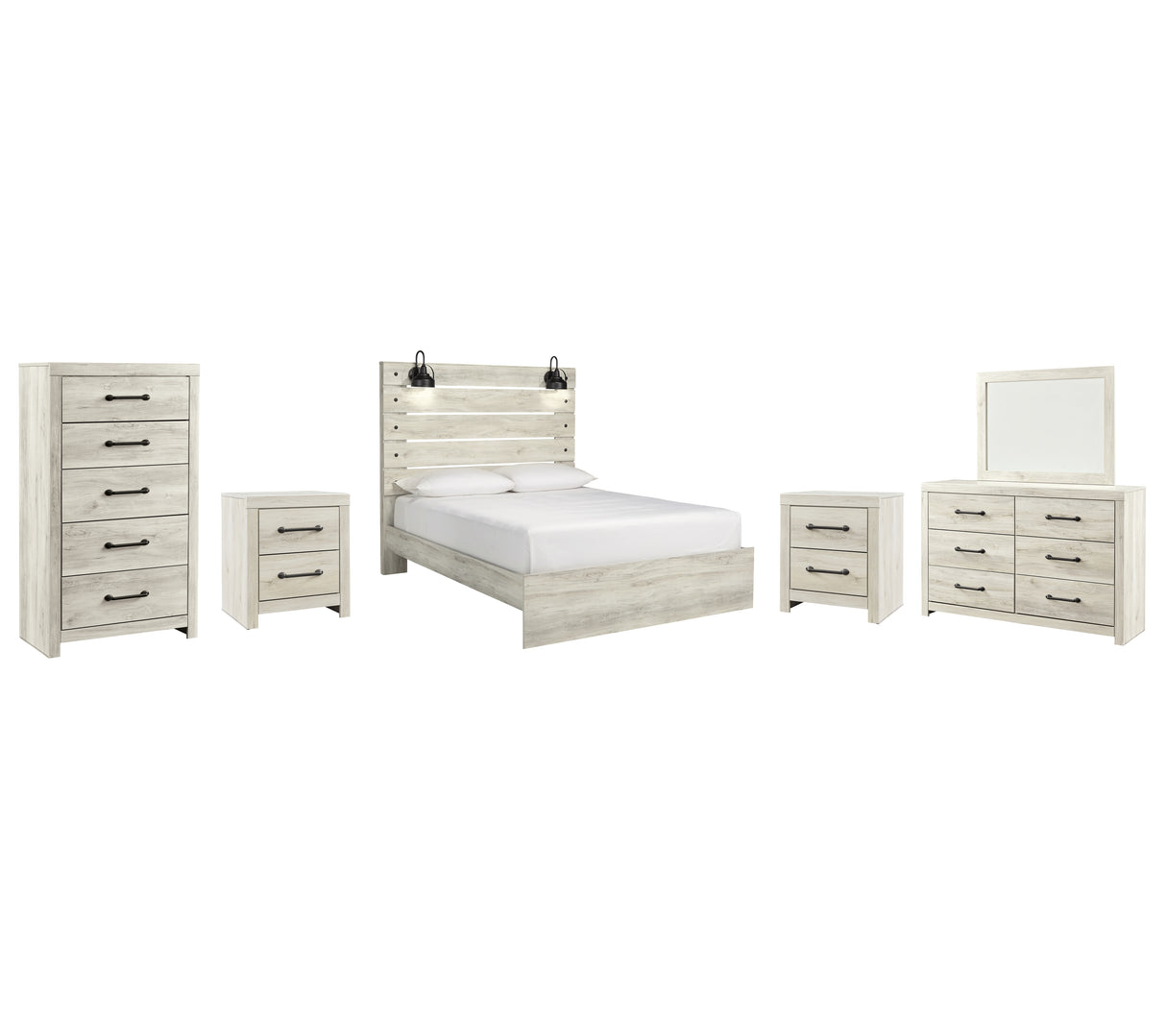 Cambeck 8-Piece Queen Panel Bed with Mirrored Dresser, Chest and 2 Nightstands (Chest of Drawers, Dresser, Bedroom Mirror, Nightstand, Nightstand, Queen Panel Footboard, Queen Panel Headboard, Queen Panel Rails)