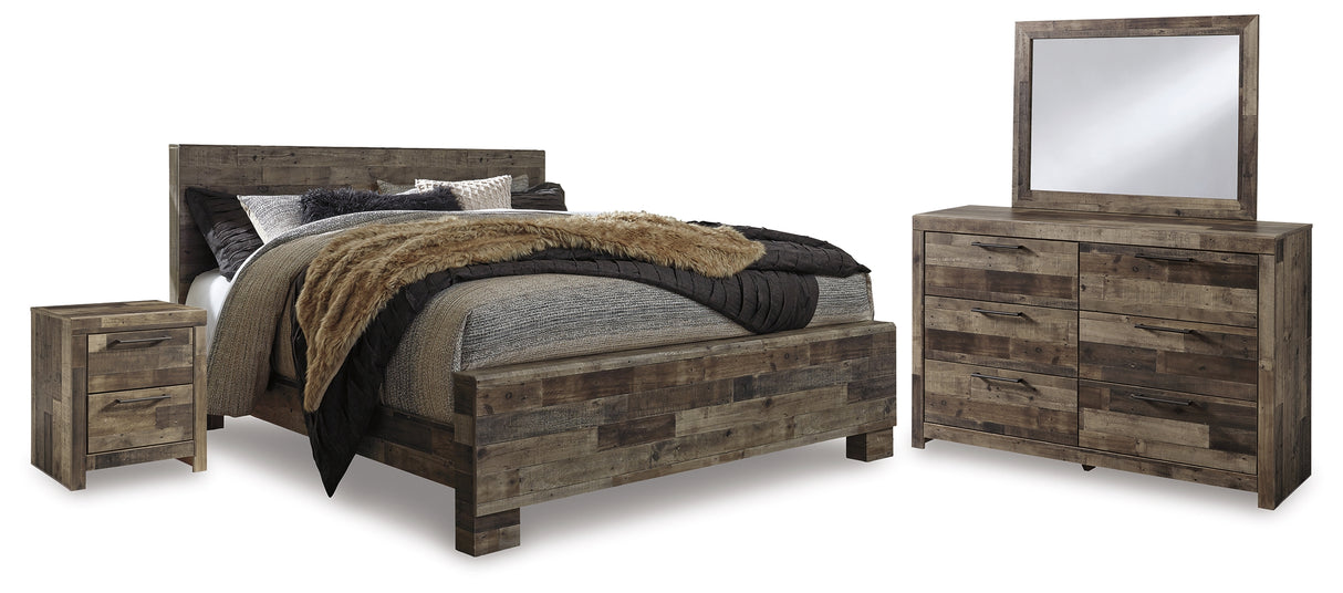 Derekson King Panel Bed, Dresser, Mirror and Nightstand (Bed Size: King)