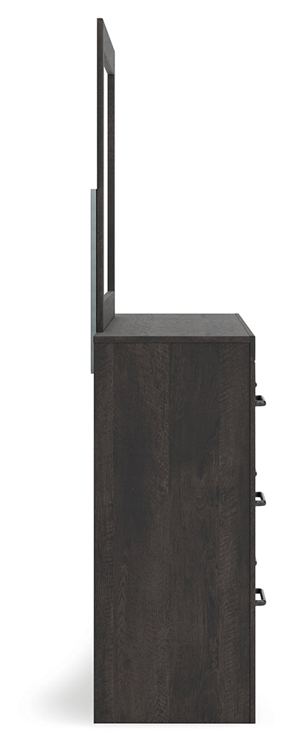 Hollivern 7-Piece Full Panel Bed with Storage with Mirrored Dresser, Chest and Nightstand (Platform Full Roll Slats, Twin/Full Side Storage with Rail, Full Panel Headboard/Footboard, Dresser, Bedroom Mirror, Chest of Drawers, Nightstand)