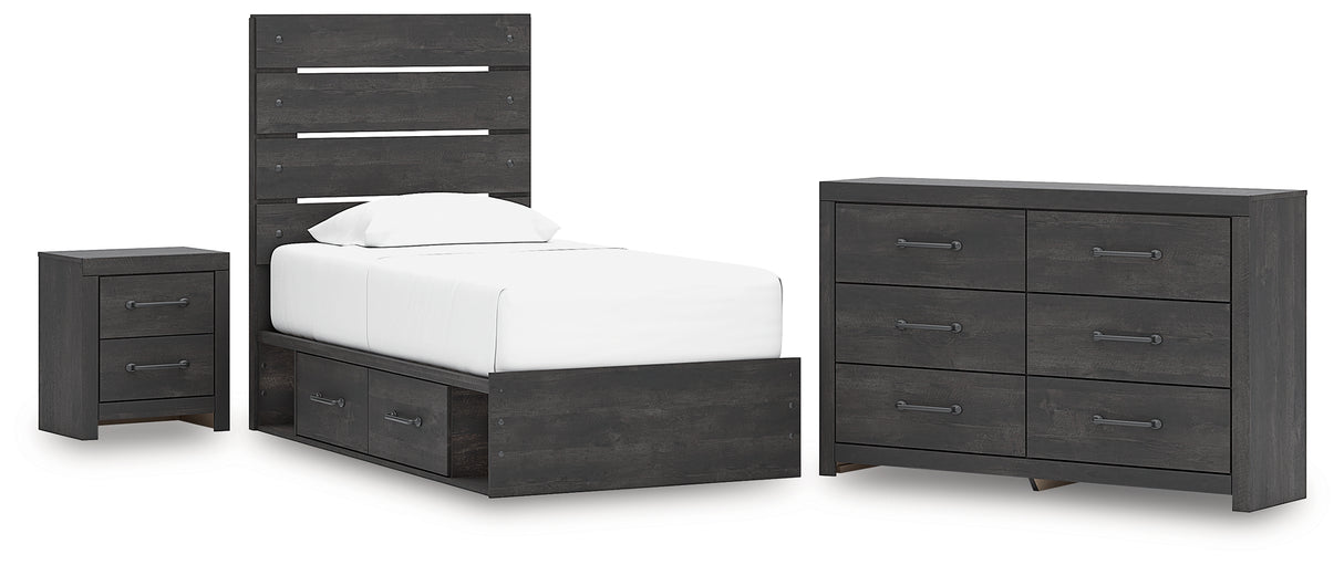 Hollivern 6-Piece Twin Panel Bed with Storage with Dresser and Nightstand (Platform Twin Roll Slats, Twin/Full Under Bed Storage, Twin/Full Under Bed Storage, Twin Panel Headboard/Footboard, Dresser, Nightstand)