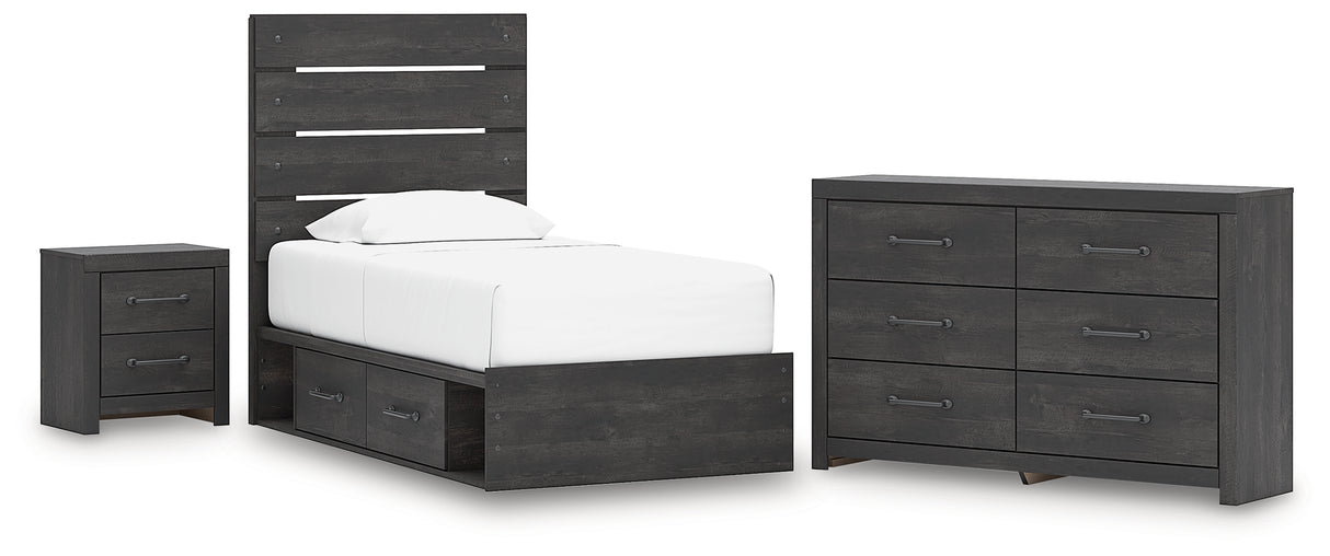 Hollivern 5-Piece Twin Panel Storage Bed with Dresser and Nightstand (Platform Twin Roll Slats, Twin/Full Side Storage with Rail, Twin Panel Headboard/Footboard, Dresser, Nightstand)
