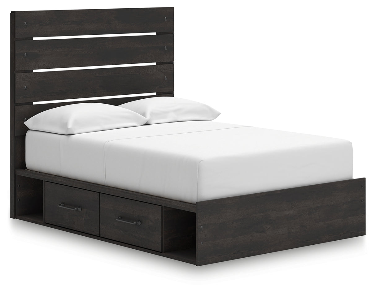 Hollivern 7-Piece Full Panel Bed with Storage with Mirrored Dresser, Chest and Nightstand (Platform Full Roll Slats, Twin/Full Side Storage with Rail, Full Panel Headboard/Footboard, Dresser, Bedroom Mirror, Chest of Drawers, Nightstand)