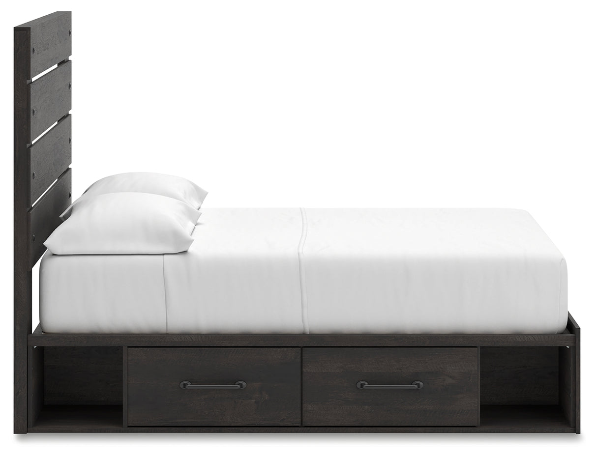 Hollivern 7-Piece Full Panel Bed with Storage with Mirrored Dresser and 2 Nightstands (Platform Full Roll Slats, Twin/Full Side Storage with Rail, Full Panel Headboard/Footboard, Dresser, Bedroom Mirror, Nightstand, Nightstand)