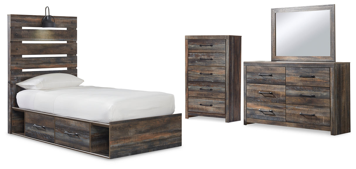 Drystan Twin Panel Bed with Storage, Dresser, Mirror and Chest (Bed Size: Twin)